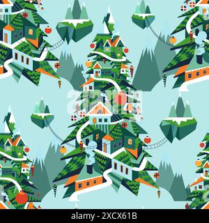 Weihnachtsdorf nahtlose Muster Vektor Stock Vektor