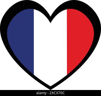 Eine Illustration eines Herzsymbols mit der französischen Flagge, die Liebe und Stolz für Frankreich symbolisiert Stock Vektor