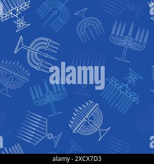 Ein wunderschönes nahtloses Muster mit Hanukkah Menorah Kerzen. Stock Vektor