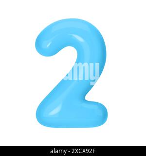Zahl 2 - Blauer Plastikballon Zahl zwei isoliert auf weißem Hintergrund. 3D-Stilvektorillustration Stock Vektor