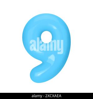 Zahl 9 - Blauer Plastikballon Zahl neun isoliert auf weißem Hintergrund. 3D-Stilvektorillustration Stock Vektor
