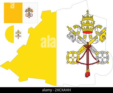 Vatikanstadt Karte und Flagge Stock Vektor