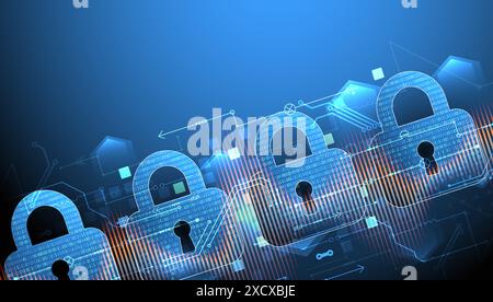 Sicherer digitaler Hintergrund. Virtuell vertraulich, Programmierschutz. Handgezeichneter Vektor. Stock Vektor