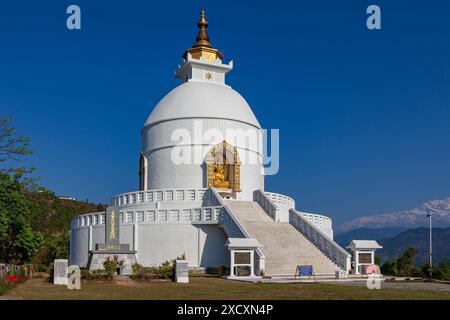 Die Weltfriedenspagode in Pokhara in Nepal Stockfoto