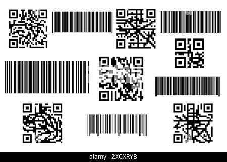 Illustration des falschen QR-Codes und des Barcode-Satzes. Stock Vektor