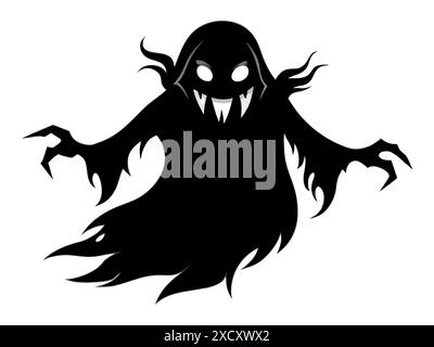 Schwarze Silhouette des Geistes isoliert auf weißem Hintergrund. Konzept des gruseligen Geistes, Halloween-Symbol, minimalistischer Stil, unheimliche Erscheinung, Horror, Sinist Stock Vektor