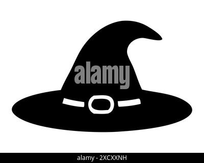 Schwarze Silhouette eines Hexenhutes isoliert auf weißem Hintergrund. Spitzer Hut des Zauberers. Konzept des Halloween-Accessoires, magisches Symbol, minimalistischer Stil, fe Stock Vektor