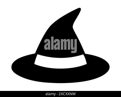 Schwarze Silhouette eines Hexenhutes isoliert auf weißem Hintergrund. Spitzer Hut des Zauberers. Konzept des Halloween-Accessoires, magisches Symbol, minimalistischer Stil, fe Stock Vektor