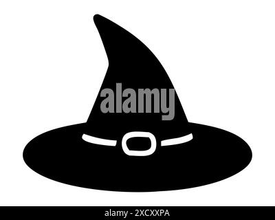 Schwarze Silhouette eines Hexenhutes isoliert auf weißem Hintergrund. Spitzer Hut des Zauberers. Konzept des Halloween-Accessoires, magisches Symbol, minimalistischer Stil, fe Stock Vektor