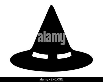 Schwarze Silhouette eines Hexenhutes isoliert auf weißem Hintergrund. Spitzer Hut des Zauberers. Konzept des Halloween-Accessoires, magisches Symbol, minimalistischer Stil, fe Stock Vektor