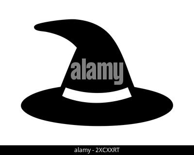 Schwarze Silhouette eines Hexenhutes isoliert auf weißem Hintergrund. Spitzer Hut des Zauberers. Konzept des Halloween-Accessoires, magisches Symbol, minimalistischer Stil, fe Stock Vektor