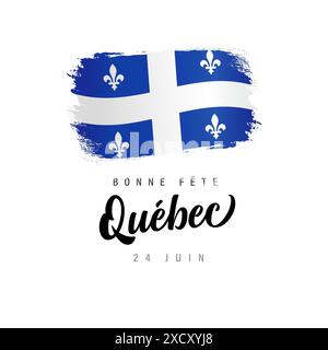 Quebec Tag kreative Grüße, Übersetzung ist - Happy Holidays Quebec. Modernes Logo mit Pinselstrich und Maske zum Beschneiden. 3D-Konstruktion. T-Shirt-Grafik Stock Vektor