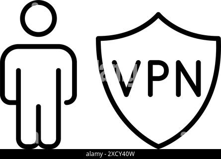 Person und VPN Shield. Verbesserter persönlicher Schutz, sicherer Online-Zugriff. Pixel Perfect Vektor-Symbol Stock Vektor