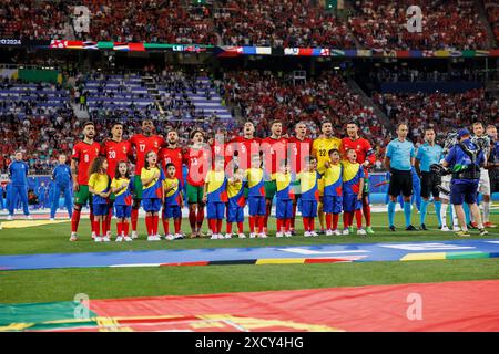 Leipzig, Deutschland. Juni 2024. Das portugiesische Team tritt während des Spiels zur UEFA Euro 2024 zwischen den Nationalmannschaften Portugals und der Tschechischen Republik in der Red Bull Arena auf. Endpunktzahl; Portugal 2:1 Tschechische Republik. Quelle: SOPA Images Limited/Alamy Live News Stockfoto