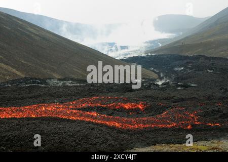 Geographie / Reise, Island, Lavastrom des Vulkans Geldingadalir, Fagradalsfjall, Grindavik, ADDITIONAL-RIGHTS-CLEARANCE-INFO-NOT-AVAILABLE Stockfoto