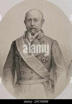 Ramón María Narváez (1799-1868). 1. Herzog von Valencia. Spanischer General und Politiker. Der Führer der gemäßigten Partei während der Regierungszeit von Isabella II. Von Spanien, sieben Mal zwischen 1844 und 1868. Hochformat. Zeichnung von José Cuevas. Lithographie. "Historia de la Guerra Civil y de los Partidos Liberal y Carlista" (Geschichte des Bürgerkriegs und der liberalen und karlistischen Parteien). Band V. 1869. Autor: José Cuevas (1844-ca. 1929-1930). Spanischer Künstler. Stockfoto