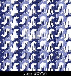 Indigoblau Stickeffekt abstrakter Vektor nahtloser Muster Hintergrund. Modernes maskulines Grafikdesign für den Trend der Handarbeit mit Blockmuster. Stock Vektor