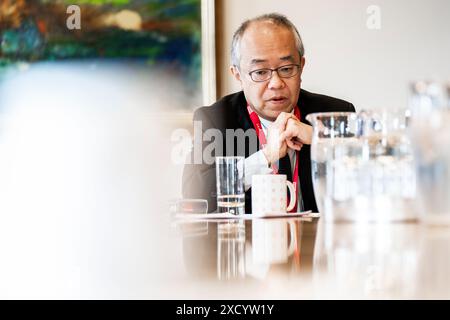 Kopenhagen, Dänemark. Juni 2024. Kotaro Ishi, Missionsleiter der Artikel-IV-Mission, als internationaler Währungsfonds, IWF, hält am Mittwoch, den 19. Juni 2024, in der Nationalbank in Kopenhagen eine Pressekonferenz über die wirtschaftliche und finanzielle Entwicklung Dänemarks ab. (Foto: Ida Marie Odgaard/Ritzau Scanpix) Credit: Ritzau/Alamy Live News Stockfoto