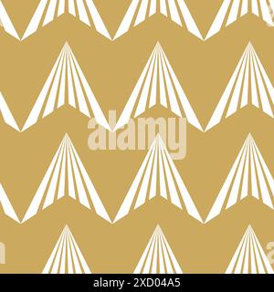 Abstraktes geometrisches Muster mit Dreieck auf goldenem Hintergrund. Ein nahtloser Vektorhintergrund. Grafisches, modernes Muster. Weiß- und Goldmuster. Stockfoto