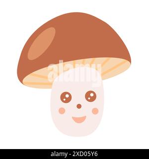 Netter fröhlicher Pilz, magisches Element der Kinder im kawaii-Zeichentrickstil, Vektor-Illustration Stock Vektor