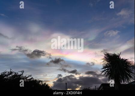 Nacreous Clouds über Durham, England, Großbritannien Stockfoto