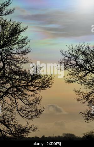 Nacreous Clouds über Durham, England, Großbritannien Stockfoto