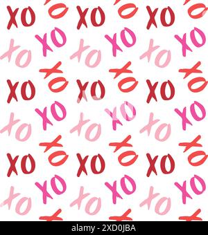Nahtloses Vektor-Muster der Hand gezeichneten Kritzelskizze Xoxo-Schrift isoliert auf weißem Hintergrund Stock Vektor