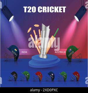 World Cricket Championship League: Titelverteidiger oder Banner-Hintergrund für das Spiel Indien gegen Australien. Stock Vektor