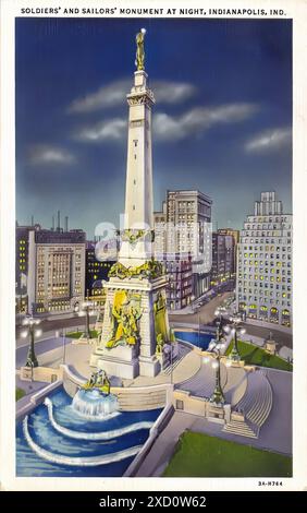 Soldiers' and Sailors' Monument at Night, Indianapolis, Ind., 1939. - Poster Mit Vintage-Druck Stockfoto