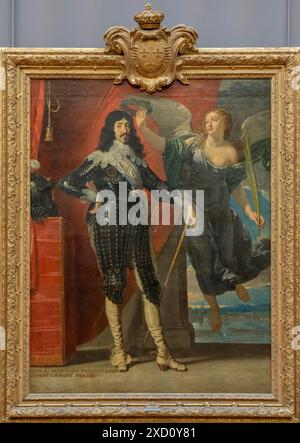 Paris, Frankreich - 06 14 2024: Le Louvre Museum. Porträt von Ludwig XIII. König von Frankreich, gekrönt von Victory gemalt von Philippe de Champaigne Stockfoto