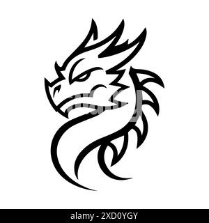dragon Logo oder Modern Line Symbol. Vektorgrafik und Ikonendesign mit auffälligen Konturen. Schwarzes und weißes Pixel Perfect minimalistisches Symbol isoliert weiße Ba Stock Vektor
