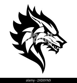 Drachenkönig-Logo oder Symbol der modernen Linie. Vektorgrafik und Ikonendesign mit auffälligen Konturen. Schwarz-weiß Pixel Perfect minimalistisches Symbol isoliert weiß Stock Vektor