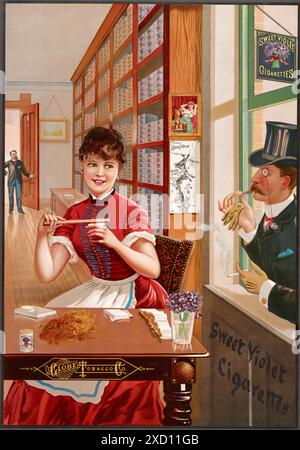 Sweet Violet Cigarettes, Globe Tobacco Co., 1886. - Vintage-Werbedruck-Poster Stockfoto