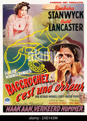 Tut Mir Leid, Die Falsche Nummer, Barbara Stanwyck, 1948. - Poster Mit Vintage-Druck Stockfoto