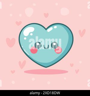 Blaue Kawaii Valentine Herz Vektor Illustration Stock Vektor