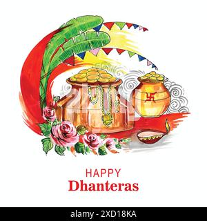 Schöne glückliche Dhanteras goldene Münzen Feier Hintergrund Stock Vektor