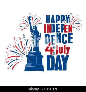 Unabhängigkeitstag der Vereinigten Staaten von Amerika, 4. Juli Banner Konzept mit Freiheitsstatue und Creative Typography USA Independence Day. Stock Vektor