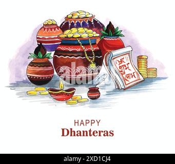 Glückliche Dhanteras goldene Münzen Feier Karte Hintergrund Stock Vektor