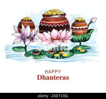 Glückliche Dhanteras goldene Münzen Feier Karte Hintergrund Stock Vektor