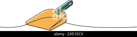 Reinigungslöffel eine Linie farbige kontinuierliche Zeichnung. Durchgehende Darstellung der Reinigungswerkzeuge in einer Zeile. Lineare Vektordarstellung. Stock Vektor