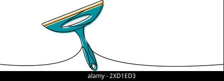 Abziehbare Reinigungsglas einzeilige, durchgehende Zeichnung. Durchgehende Darstellung der Reinigungswerkzeuge in einer Zeile. Lineare Vektordarstellung. Stock Vektor