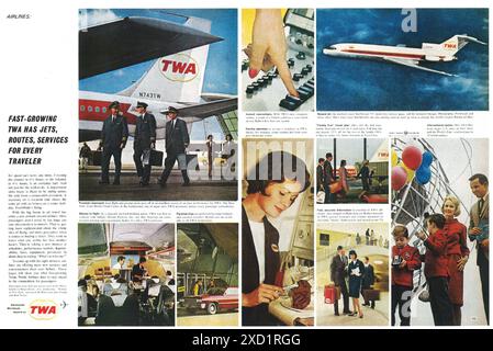 1964 TWA Trans World Airlines Werbespot – „schnell wachsende TWA hat Jets, Routen und Services für jeden Reisenden.“ Stockfoto