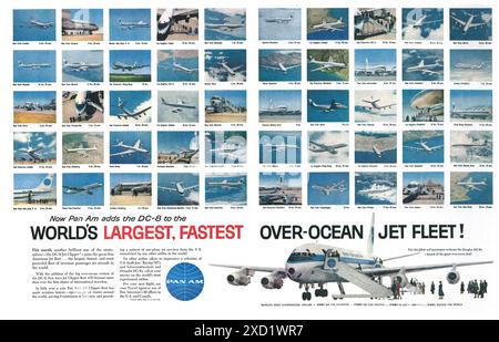 1960 Pan am-Anzeige – „Pan am fügt die DC-8 zur weltweit größten und schnellsten Flotte über den Ozean hinzu.“ Stockfoto