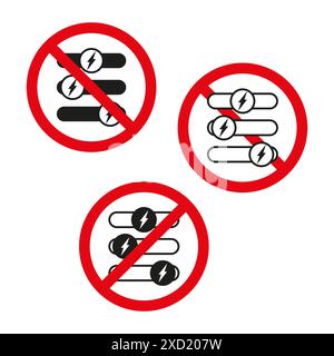 Keine Netzschalter. Rot gekreuzte Kreise. Symbol „Elektrisches Symbol“. Auffälliges Grafikdesign. Stock Vektor