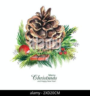 weihnachtskranzzweige mit Handzeichnung mit Pinienkegel-Kartendesign Stock Vektor