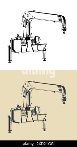 Stilisierte Vektorillustration eines mobilen LKW-Krans Stock Vektor