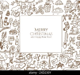 Handgezeichneter weihnachtskritzel-Sketch-Kartenhintergrund Stock Vektor