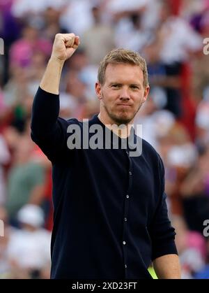 Stuttgart, UEFA Euro 2024 Gruppe A Spiel zwischen Deutschland und Ungarn in Stuttgart. Juni 2024. Julian Nagelsmann, deutscher Cheftrainer, reagiert auf das Spiel der UEFA Euro 2024 Gruppe A zwischen Deutschland und Ungarn am 19. Juni 2024 in Stuttgart. Quelle: Philippe Ruiz/Xinhua/Alamy Live News Stockfoto