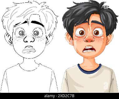 Ein Junge mit einem überraschten Ausdruck Stock Vektor