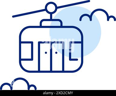 Transport mit der Seilbahn. Gondel am Himmel mit Wolken. Freizeit Wintersport, Urlaub und Urlaub. Pixel perfekt Stock Vektor